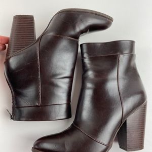 A+ Women's Brown Zip Block Heel Ankle Boot